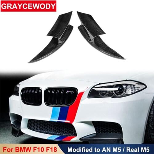 Real Carbon Fiber Wrap Angle Front Bumper Lip Bar Decoration For BMW 5 Series F10 F18 Modified to AN M5 or Real M5