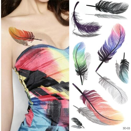 3D Feather Butterfly Rose Flower Temporary Tattoos Sticker for Women Body Art Makeup Waterproof Tattoo Sticker Halloween Gift