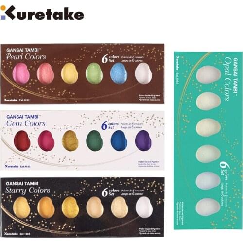 Japan Kuretake Gansai Tambi Watercolor Paint Starry/Pearl/Gem/Opal 6 Colors Set MC20 Art Supplies