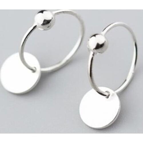 2019 Brief Solid Silver Round Wafer Charm Earrings For Women Girls 925 Sterling Silver Geometry Minimalist Jewelry
