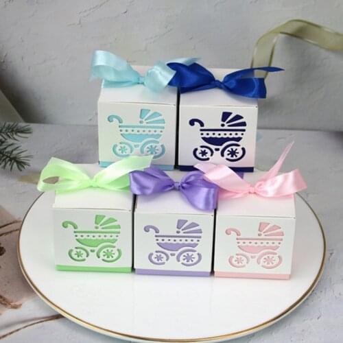 10/50/100pcs Baby Carriage Candy Box Sweet Bag Container Favor Gifts Boxes Package Baby Shower Baptism Birthday Party Decoration