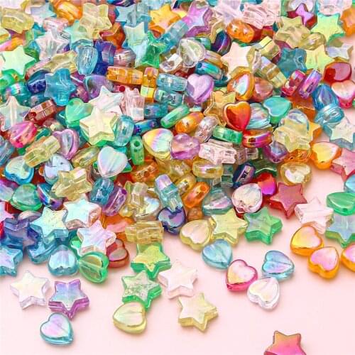 100Pcs Plated Color Star Heart Beads Czech Glass Loose Spacer Beads for Jewelry Making Hairpin Handmade Diy Accessories