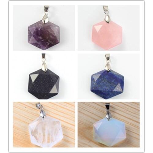 100-Unique 1 Pcs Silver Plated Amethysts Hexagon Stone Section Star of David Pendant Lapis Lazuli Amulet Jewelry