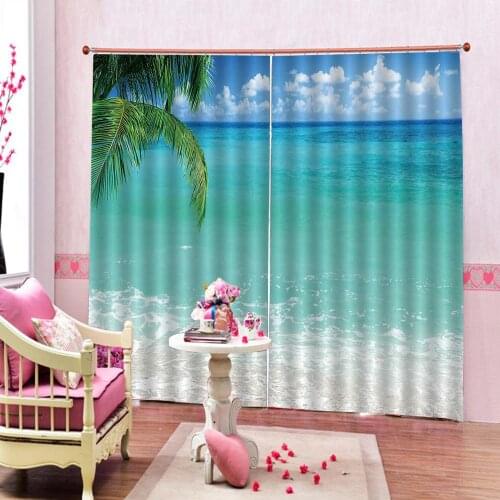 Custom size 3D Curtains Tropical Beach Decor Curtains Coconut Palms Shadows Blackout Drapes for Living Room Bedroom