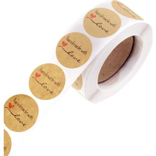 500PCS/ roll Round Natural Kraft Handmade with Love Stickers thank you stickers for wedding decoration party decoration Stickers