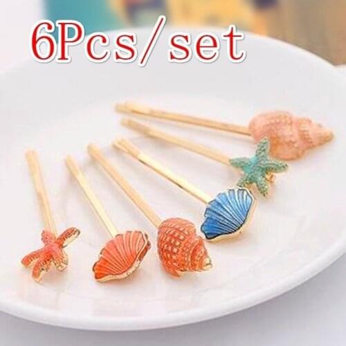 6pcs Korean Jewelry Retro Sea Shells Starfish Hairpin Side Clip Hair Accessories