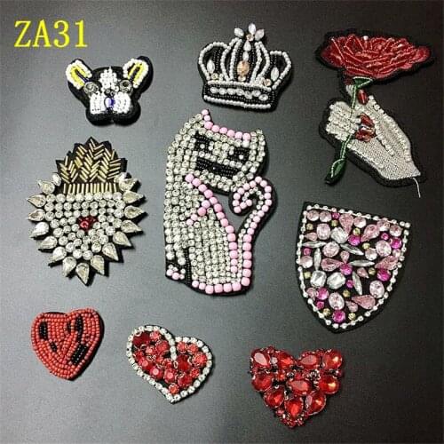 Diamond Pearl Crystal Rhinestone cat dog heart crown rose pattern Patches DIY Applique Clothing Shoe Bag Multi style ZA31