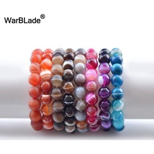 WarBLade Natural Stone Agate' Bracelet Red blue brown Frosted Onyx Persian Striped Agates Beaded Bracelets Bangles For Men Women