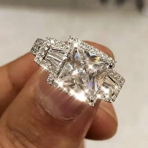 CAOSHI Trendy Modern Women Party Rings Shiny Square Crystal CZ Exquisite Bridal Jewelry for Wedding Temperament Accessories Gift