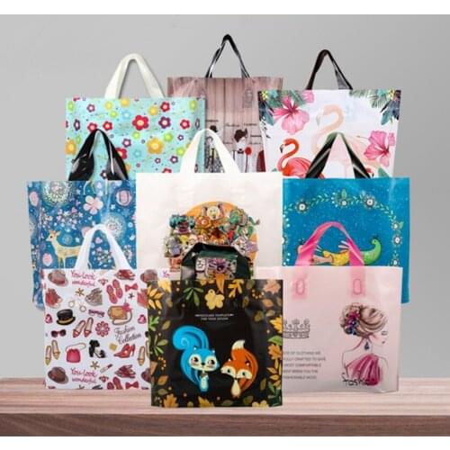 D&P 10Pcs Party Favor Thicken Plastic Wedding loop Handle Bag Clothing Plastic carry bag Lovely Thank You Gift Shopping Bags