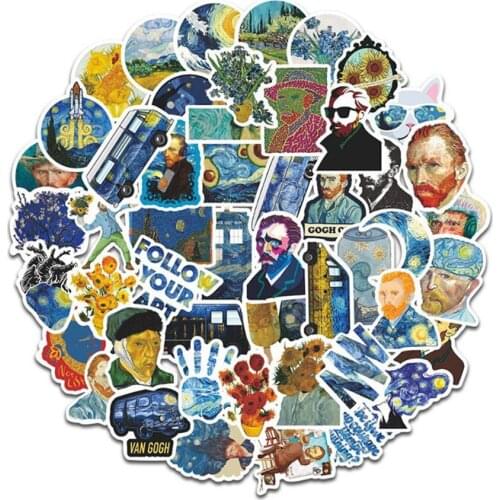 10/30/50PCS Van Gogh Decorative Art Oil Painting Graffiti Sticker Waterproof Diary Notebook Luggage Helmet Sticker Wholesale