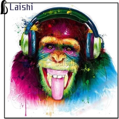 DIY diamond painting Doodle gorilla with headphones diamond mosaic animal round diamond square diamond embroidery cross stitch