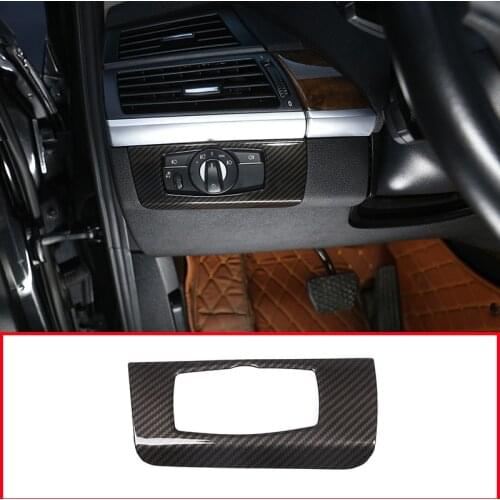 For BMW X5 E70 2008-2013 Car Accessories 1 Pcs ABS Car Interior Headlight Switch Decoration Frame Trim LHD Carbon Fiber