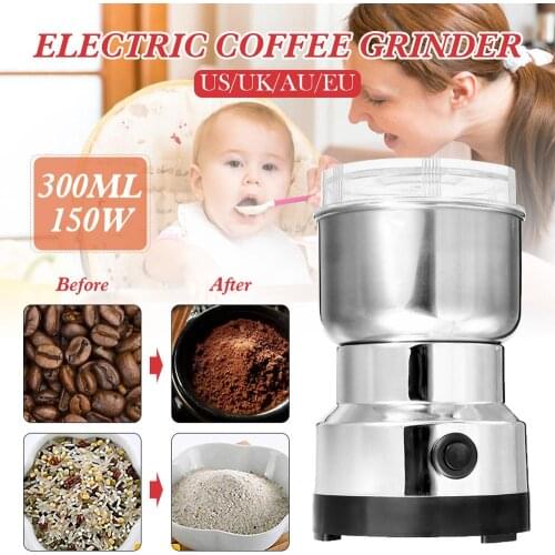 Electric Coffee Grinder Stainless Steel 10oz Container with Lid Plug-in One-Touch Grinder for Home and Office