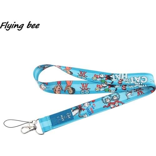 Flyingbee The Cat With The Hat Cartoon Key Chain Lanyard Gifts For Child Students Friends Phone USB Badge Holder Necklace X1312