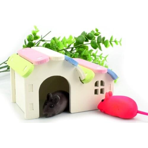 Small Pet Nest Household Double Layer Pet Rainbow House Cute Washable Anti-skid Toy For Rat Hamste Greener Wood Small Pet Nest