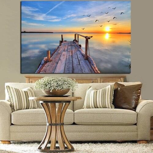 HD Print Natural Sky Sunset Seascape Bird Modern Oil Painting on Canvas Pop Art Wall Picture for Living Room Cuadros Decoration
