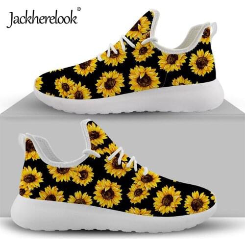 Jackherelook Sunflower Yellow Floral Print Women Sneakers Lace Up Flats Shoes Woman Casual Shoe Breathable Walking Shoes Mujer