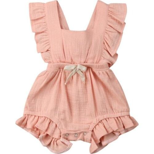 Newborn Baby Girls clothes Ruffle Solid backless bow square collar Bodysuit sleeveless kids Toddler lovely Jumpsuit one pieces