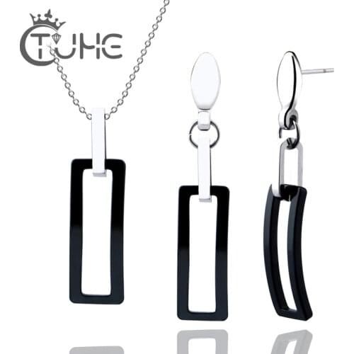 New Arrival Geometric Jewelry Sets Big Sale Rectangle Ceramic Wedding Jewelry Sets Silver Color Necklace/Earring Bijouterie Sets
