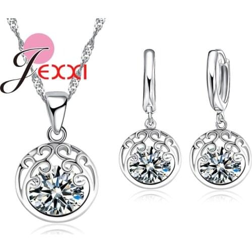 Wholesale Fashion Cubic Zircon Crystal Bridal Jewelry Set Women 925 Sterling Silver Pendant Necklaces Earrings Set Bijoux