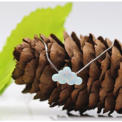 Hot!! (1pc/lot)Lovely 7.3x12mm 925 sterling silver cloud opal necklace for Women synthetic White cloud opal necklace for Gift
