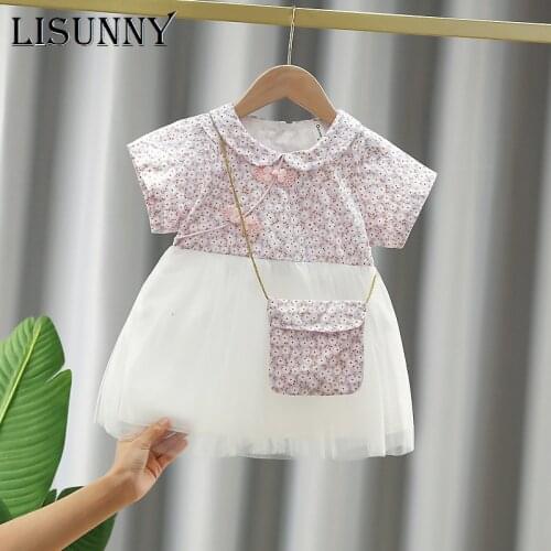 LISUNNY Chinese Style Patchwork Toddler Baby Flowers Mesh Dresses Newborn Girls Sweet Floral Voile Costumes Infant Girl Summer