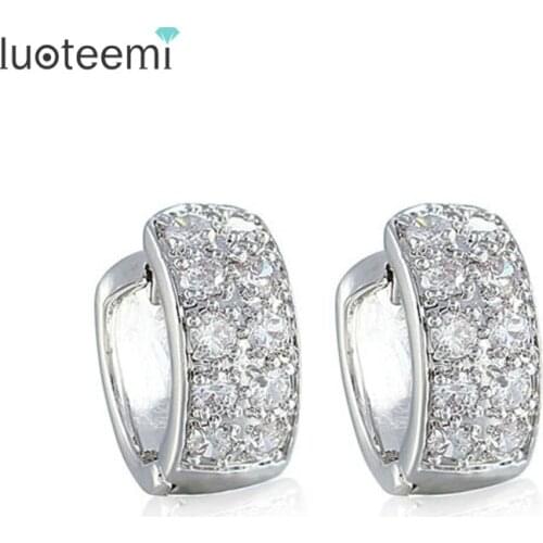 LUOTEEMI Brand Unique Love Round Shaped Loop with Tiny Zircon Stud Earrings High Quality CZ Ear Clip Factroy Wholesale