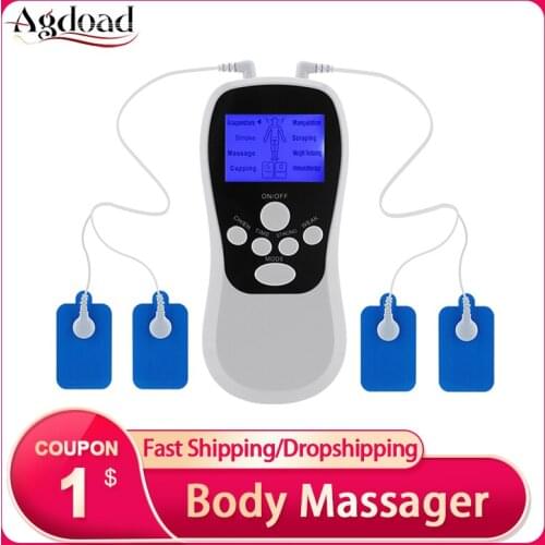Mini Body Massager Dual-output 8 Modes Digital Therapy Meridian Massager EMS Muscle Stimulator Electrostimulator Tens Machine