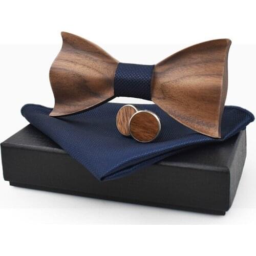 Fashion Wooden Bow Tie Pocket Square Ties for Men Mens Tie Butterfly Shirt Bow Set Bamboo Fiber