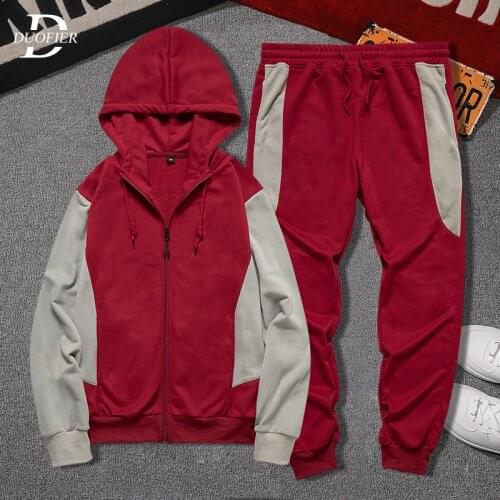 2021 Tracksuit Men Casual Hooded Sets Patchwork Autumn Winter Hoodie+Pants 2 Piece Outfit Set Mens Sportswear Joggers Sport Suit