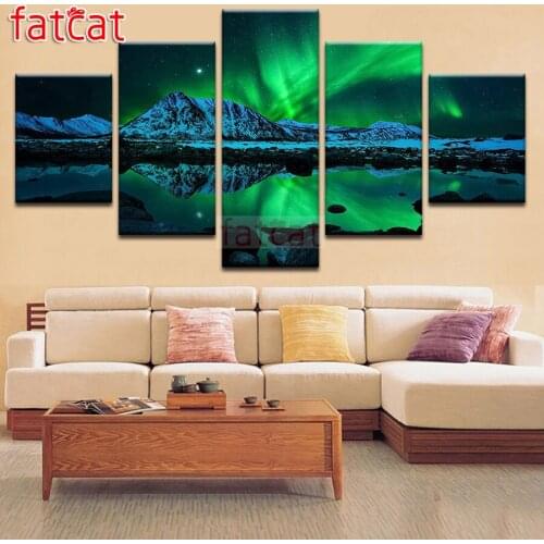 FATCAT Snow mountain lake 5 piece Diy Diamond Painting Cross Stitch full Square Round Drill Diamond Embroidery kits AE2387