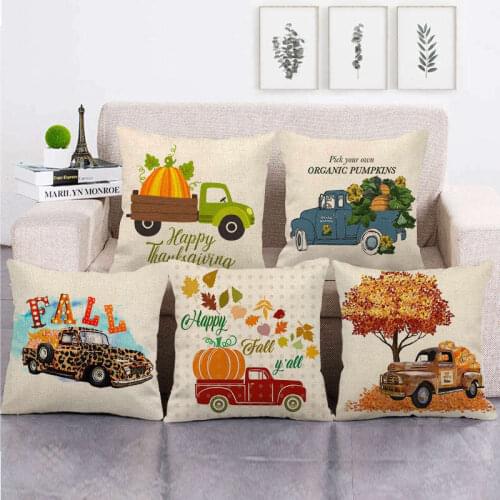 Happy Thanksgiving Day Autumn Harvest Truck Car Printed Pillow Cover Pumpkin Pillow Case Decor Home Sofa 45*45 cm Cushion Cover