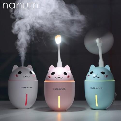 New 3 in 1 Cute pet Humidifier Mini Ultrasonic Car Fogger Led Night Light USB Fan Essential Oil Aroma Diffuser Air freshener
