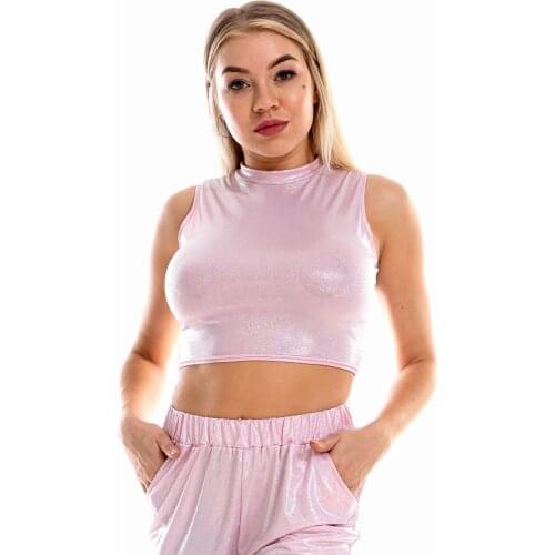 New womens shiny sleeveless vest small collar slim nightclub stage performance tank tops