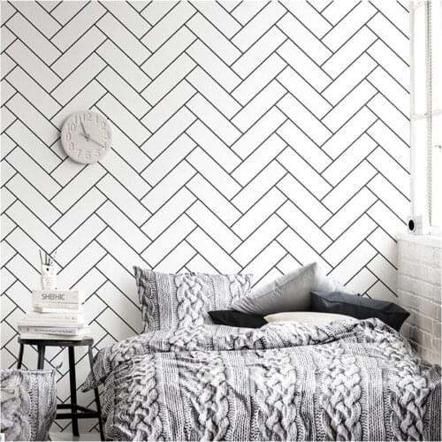 Modern minimalist black brick pattern black and white plaid wallpaper Nordic style living room bedroom tea shop hotel wallpaper