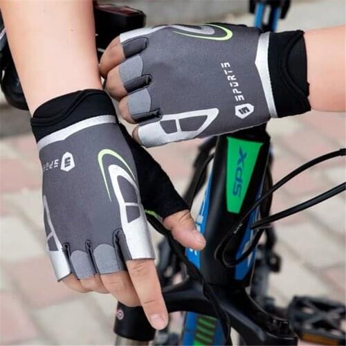 6-10T Half Fingers Cycling Gloves With Reflective Stripes Night Riding Anti-Slip, Stretch, Children Glove Sport Gifts For Kids