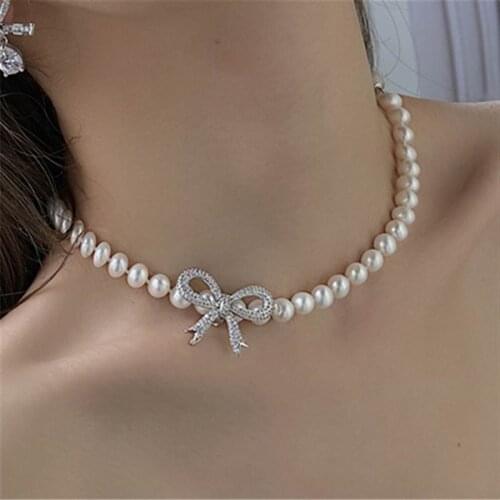 Fashion Bow Pearl Choker Necklace For Women Etrendy Delicate New Fashion Wedding Party Jewelry Birthday Gifts