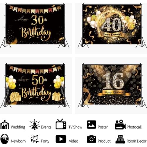 Celebration Party for 18th Birthday Backdrop Photography Props Golden Font Style Decoration Photoshoot Background