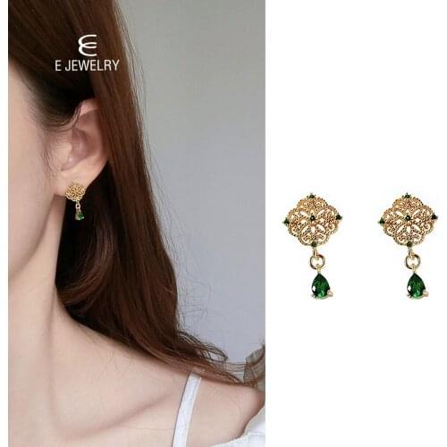 E Jewelry Vintage Drop Earrings 925 Sterling Silver for Women Elegant Green Zircon Earrings Fine Jewelry 2019
