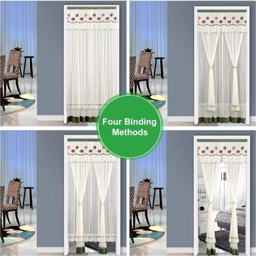 Anti-mosquito Door Curtain Screen Double Layer Summer Door Gauze Curtain Embroidery Translucent Mosquito Insect Net Mesh Curtain