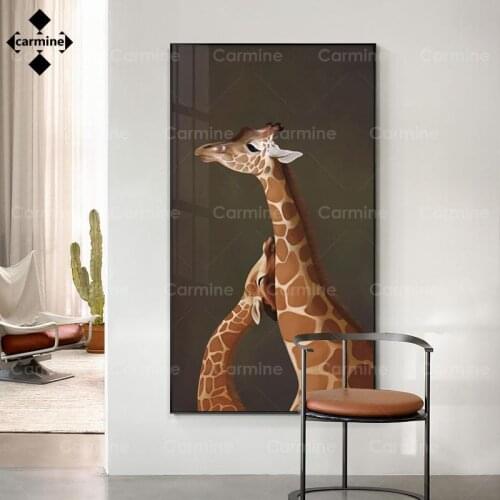Modern Animal Printing Picture Giraffe Mother and Child Canvas Painting Art Print Wall Art Poster for Living Room Entrance Decor