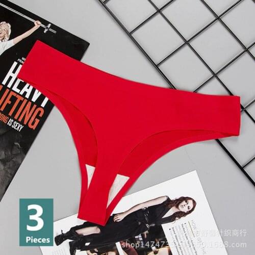 Panties Woman Underwear Sexy Seamless Sports Female T-back Solid Soft G-string Thong For Woman Underwear Ice Silk 3 Pcs