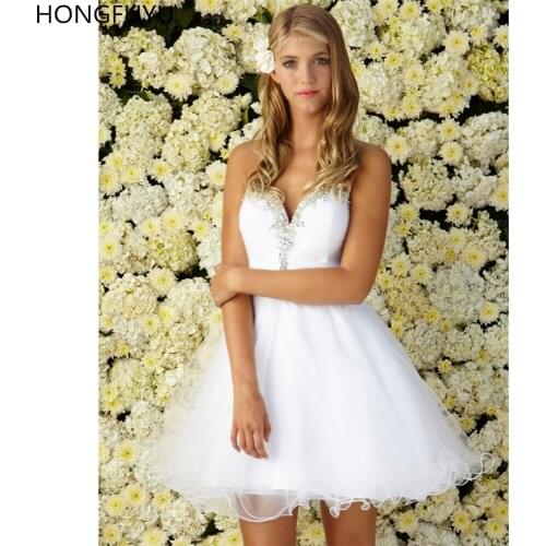 HONGFUYU Sparkling Crystals Homecoming Cocktail Dresses Sweetheart Tulle Short White A-line Prom Party Gowns Graduation Dress