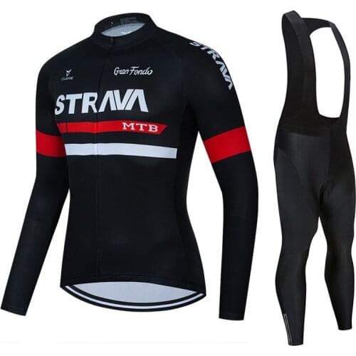 STRAVA Cycling Suit 2021 Spring Bicycle Team Long Sleeve Bicycle Clothes Premium MTB Mountain Bike Bib Sportswear Jersey Set