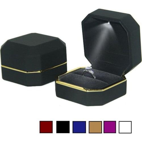 Octagonal LED Light Ring Jewelry Storage Box Organizer Valentine Day Gift Case sierraden display каробка для бижутерии 2020