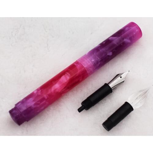 Wanwu Creative Celluloid Purple Mini Glass Dip Pen & Fountain Pen Pocket EF/F/Small Bent Nib Colorful Ink Pen & Box Gift Set