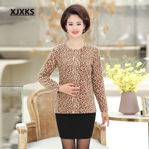 XJXKS 2021 autumn winter new women sweater pullover loose plus size fashion leopard casual women bottoming top