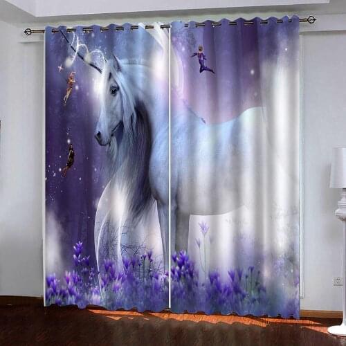 Custom Fantasy unicorns and elves 3D Curtain for children room Printed Curtains For Bedroom Living room Window Curtain
