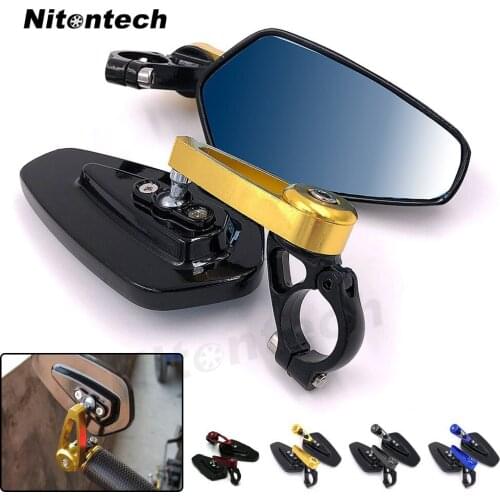 7/8" 22mm Motorcycle Handlebar Bar End Mirrors Full Aluminum Made Blue Glass Side Mirror Universal for Honda Yamaha Aprilia BMW